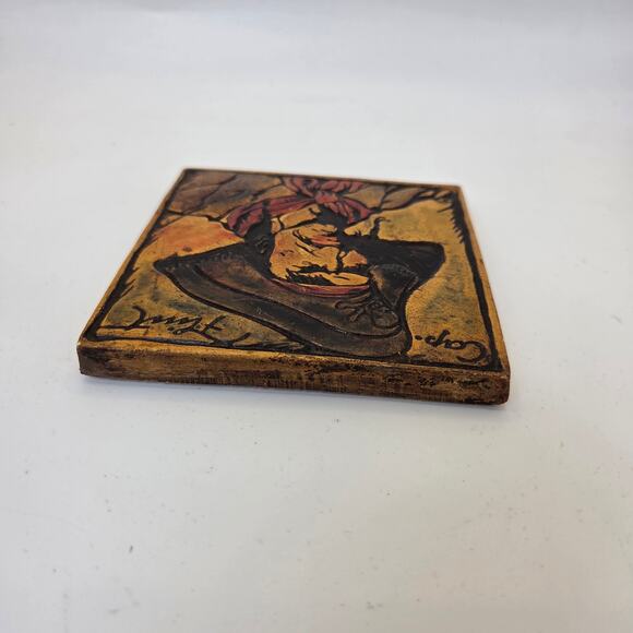 Vintage Hand-Painted Captain Flint Pirate Ceramic Wall Tile 4.25” Plaque - Picture 4 of 8